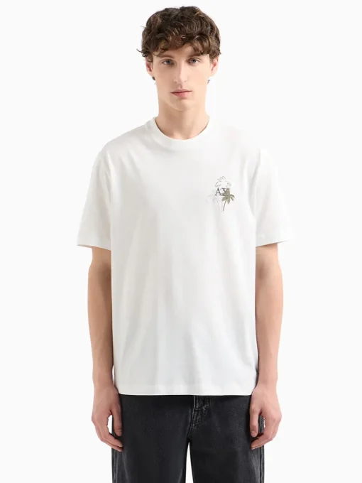AX ARMANI All Over Logo Print T-Shirt - Stone