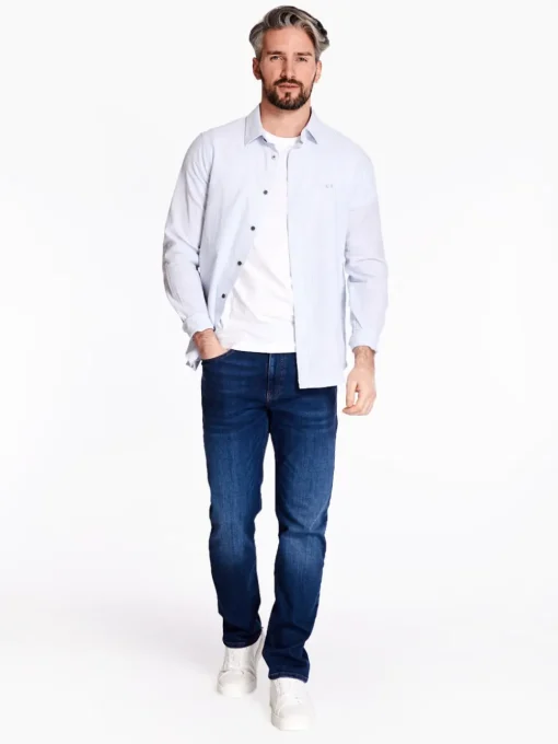 AX ARMANI Cotton Dyes Seersucker Shirt - Blue