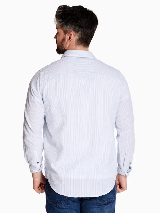 AX ARMANI Cotton Dyes Seersucker Shirt - Blue