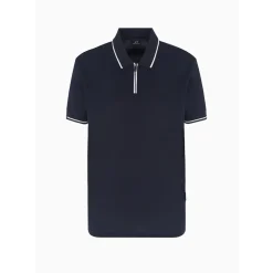 AX ARMANI Cotton Pique Zip Polo - Navy