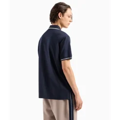 AX ARMANI Cotton Pique Zip Polo - Navy