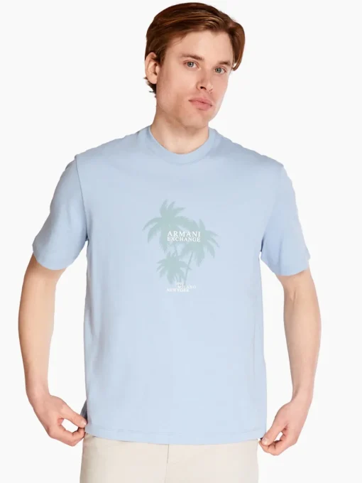AX ARMANI Palm Tree T-Shirt - Blue