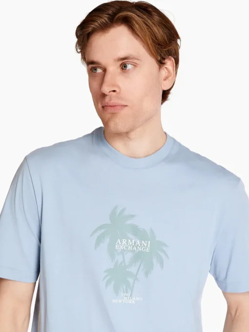 AX ARMANI Palm Tree T-Shirt - Blue