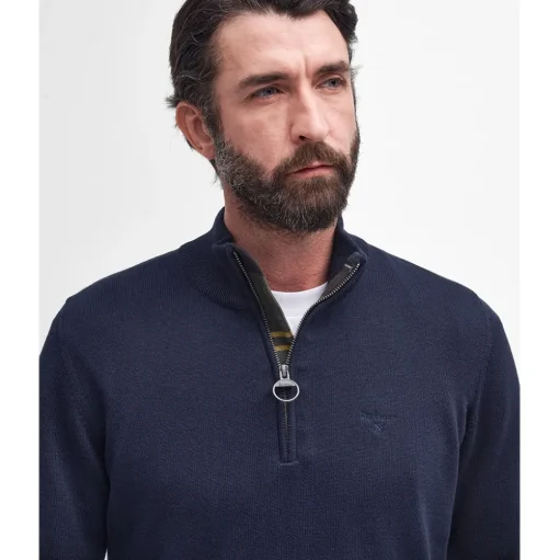 Barbour Pima Cotton Quarter Zip Knit - Navy