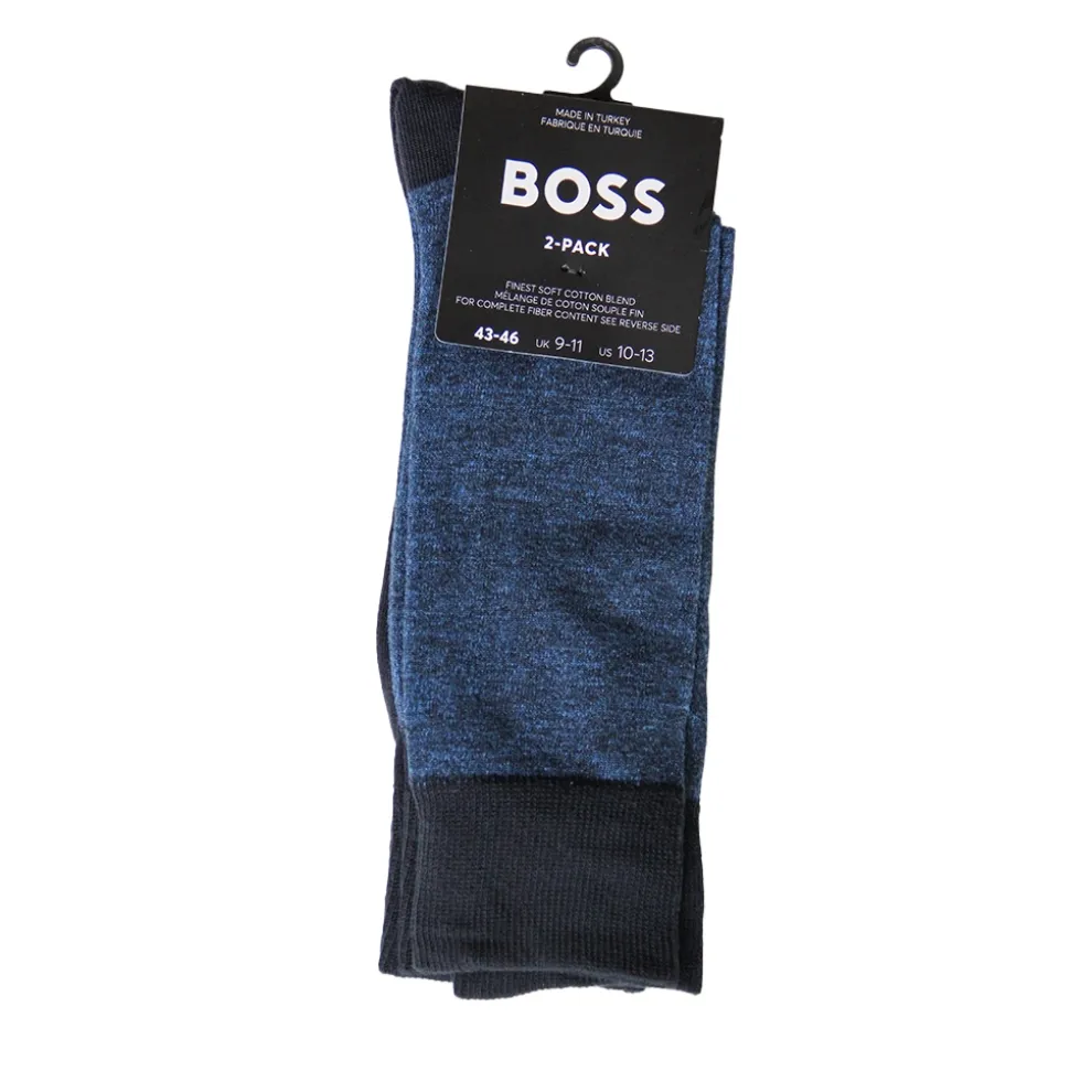 Boss 2 Pack Cotton Yarn Effect Socks - Blue
