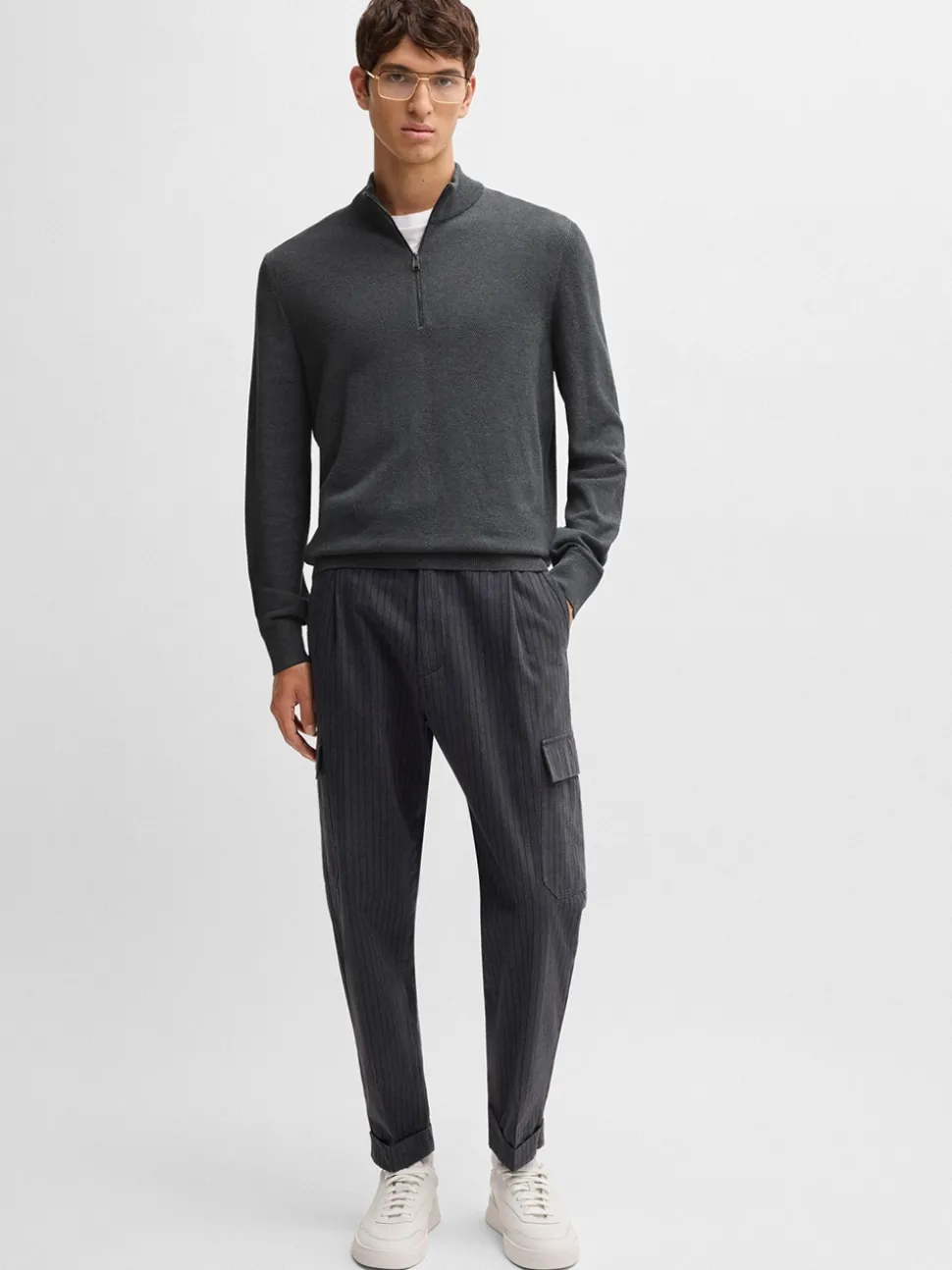 Boss Elbrando Quarter Zip - Grey