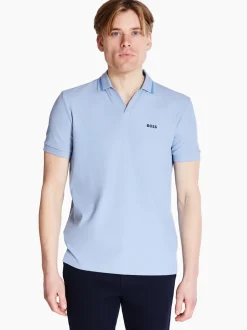 Boss Palle Tape Rib Open Neck Polo - Blue