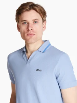 Boss Palle Tape Rib Open Neck Polo - Blue