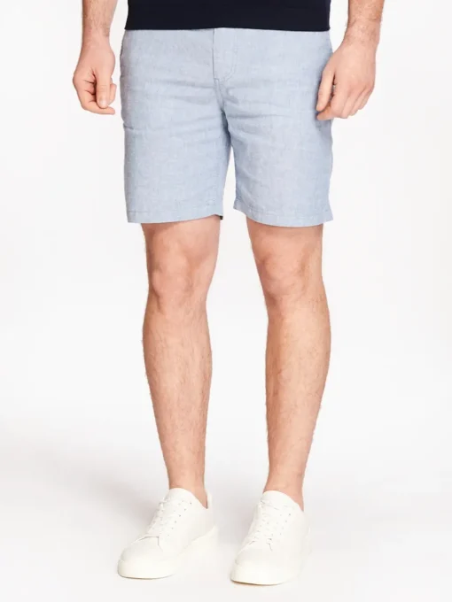 Boss Tapered Textured Linen Shorts - Blue