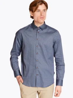 Bugatti Easy Care Geo Print Shirt - Blue