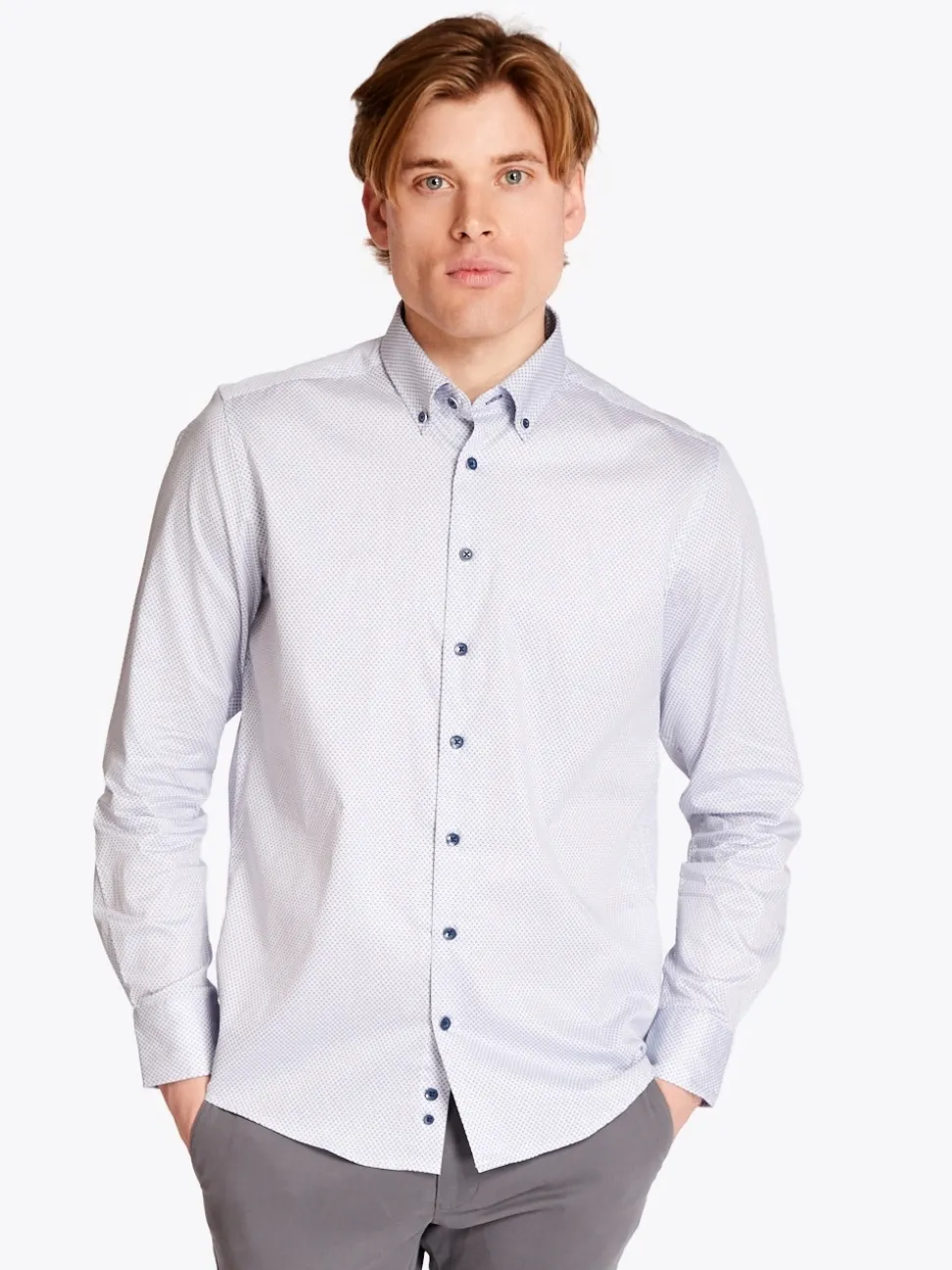 Bugatti Easy Care Geo Print Shirt - Blue
