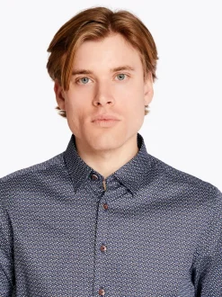 Bugatti Easy Care Geo Print Shirt - Blue