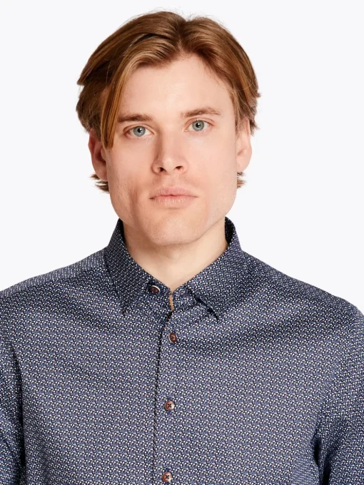 Bugatti Easy Care Geo Print Shirt - Blue