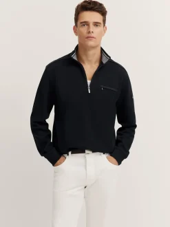 Bugatti Ribbed Quarter Zip Sweat - Navy