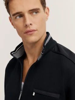 Bugatti Ribbed Quarter Zip Sweat - Navy