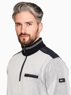 Bugatti Ribbed Quarter Zip Sweat - Light Grey