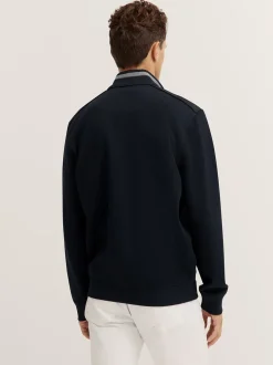Bugatti Ribbed Quarter Zip Sweat - Navy