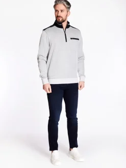 Bugatti Ribbed Quarter Zip Sweat - Light Grey