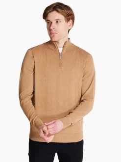 Bugatti Soft Cotton Quarter Zip Knit - Stone