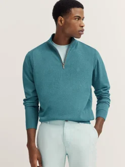 Bugatti Soft Cotton Quarter Zip Knit - Green