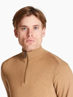 Bugatti Soft Cotton Quarter Zip Knit - Stone