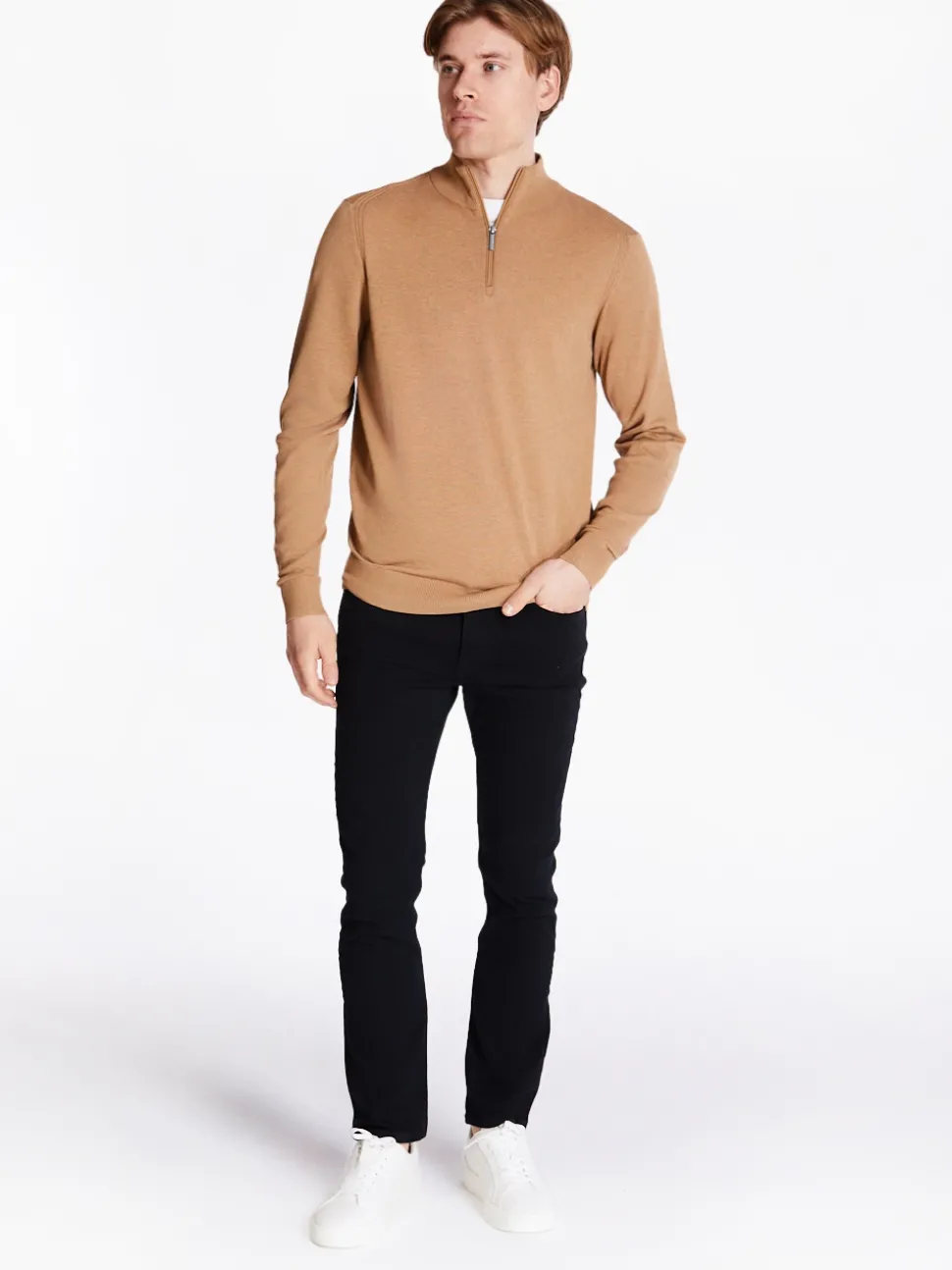 Bugatti Soft Cotton Quarter Zip Knit - Stone