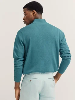 Bugatti Soft Cotton Quarter Zip Knit - Green