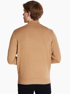 Bugatti Soft Cotton Quarter Zip Knit - Stone