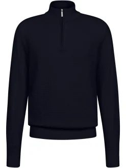 Bugatti Structured Quarter Zip Knit - Navy