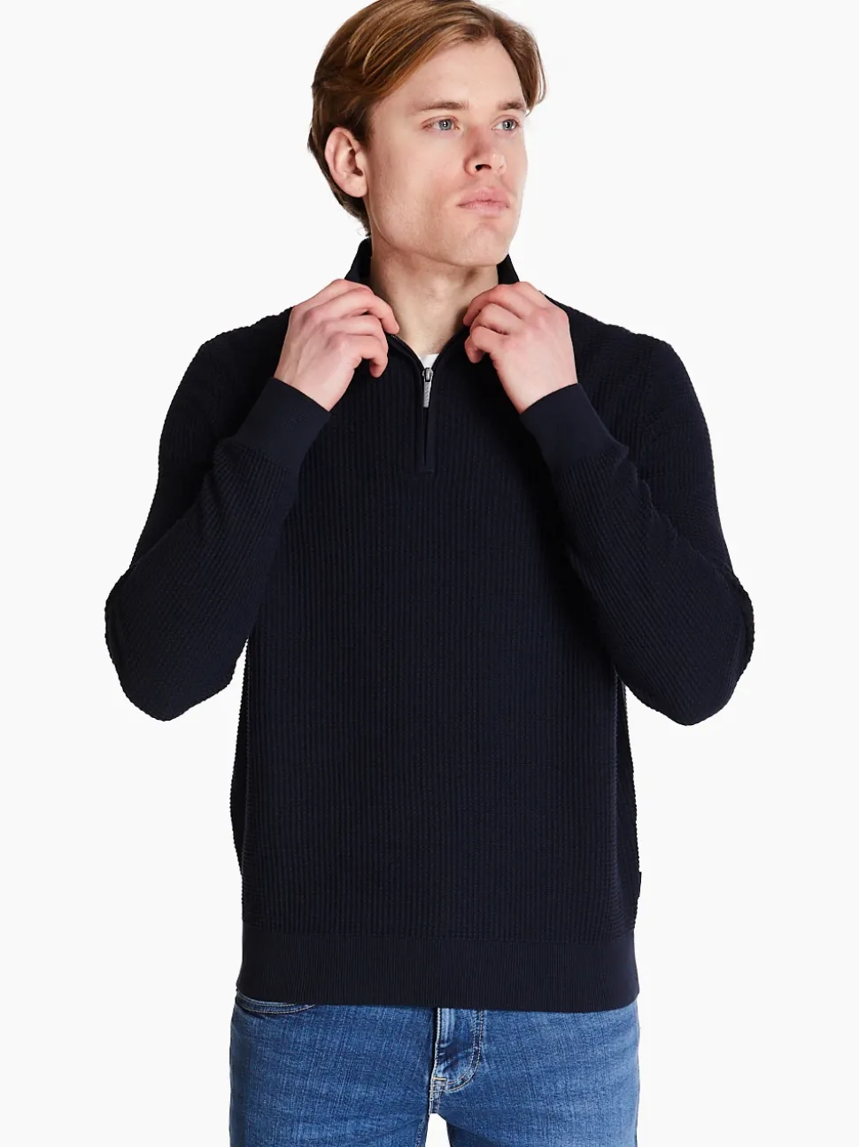 Bugatti Structured Quarter Zip Knit - Navy