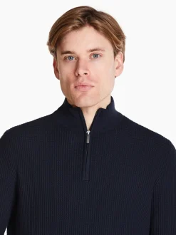 Bugatti Structured Quarter Zip Knit - Navy