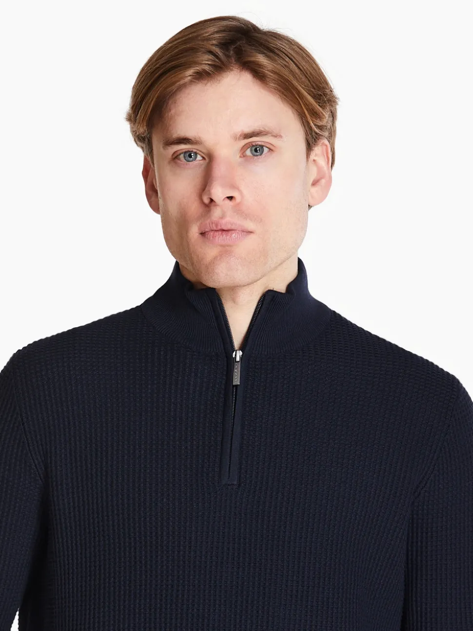 Bugatti Structured Quarter Zip Knit - Navy
