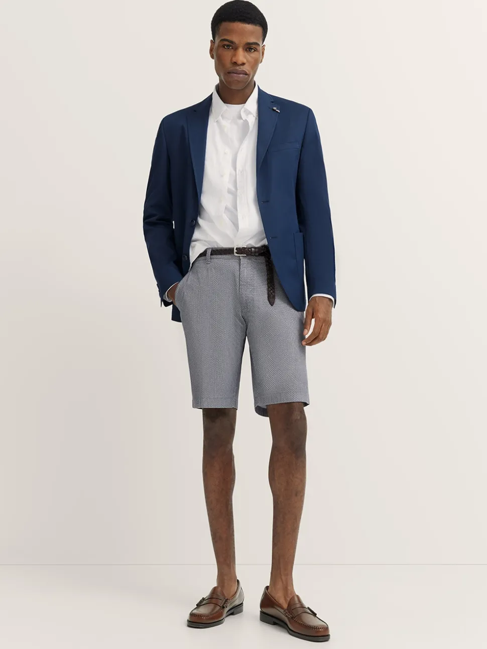 Bugatti Twill Structured Print Shorts - Navy