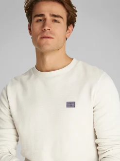 Calvin Klein Jeans Waffle Logo Long Sleeve T-Shirt - Stone