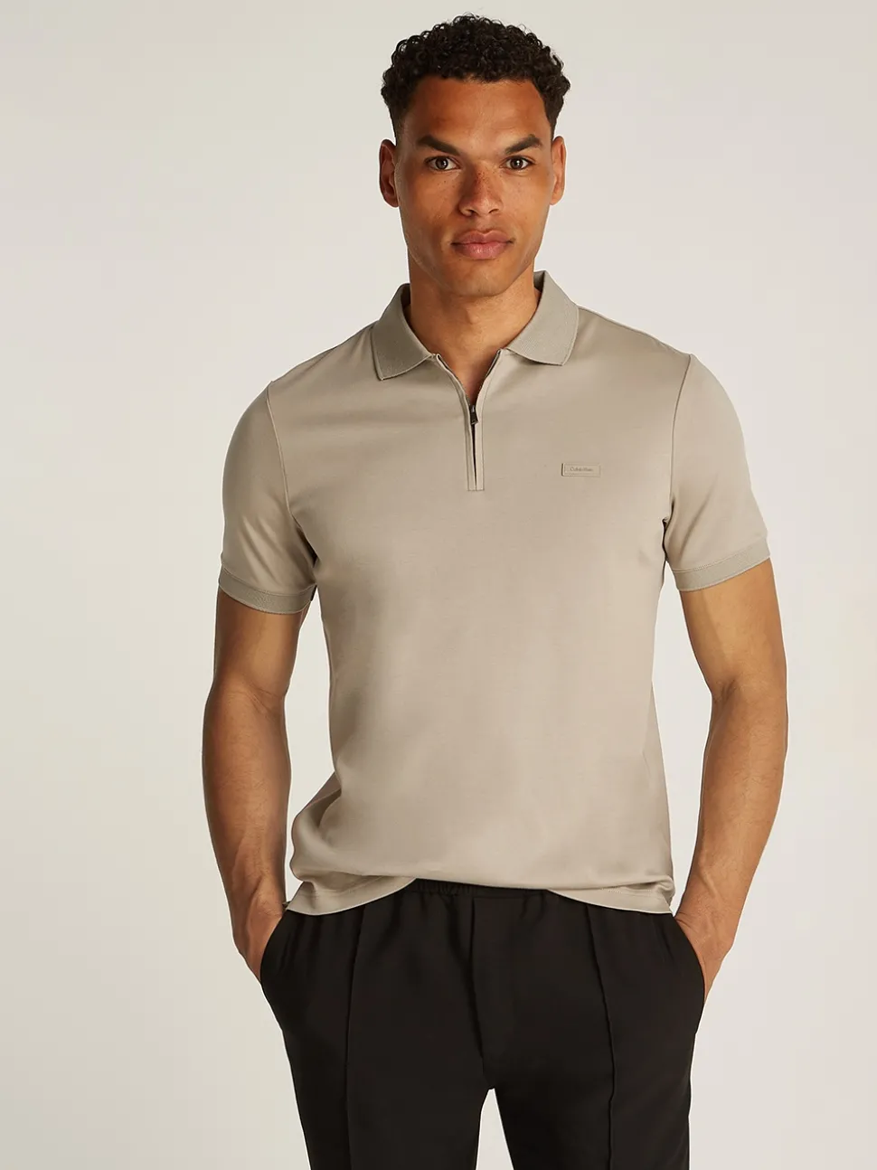 Calvin Klein Liquid Touch Welt Zip Polo - Green