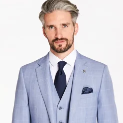 Herbie Frogg Light Check Regular Fit 3 Piece Suit - Blue