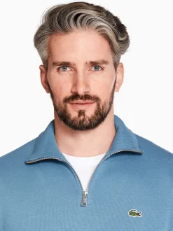 Lacoste High Neck Zipped Cotton Sweat - Blue