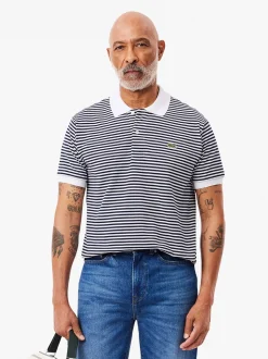 Lacoste Striped Cotton Pique Polo - Navy