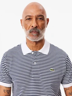 Lacoste Striped Cotton Pique Polo - Navy