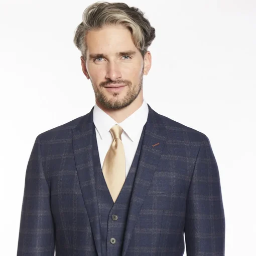 Marco Capelli Check Peak Lapel Three Piece Suit Xslim - Navy