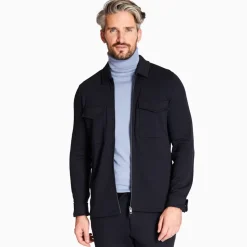 Marco Capelli Chest Pocket Knitted Zip Overshirt - Navy