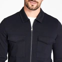 Marco Capelli Chest Pocket Knitted Zip Overshirt - Navy