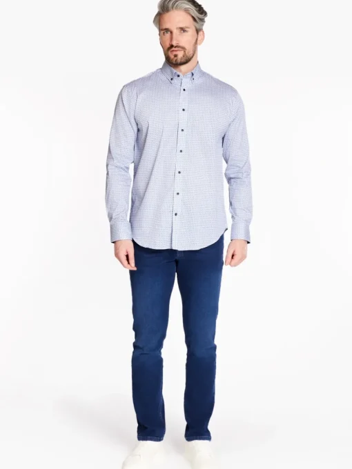 Marco Capelli Satin Stretch Triangle Print Shirt - Navy