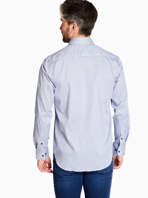 Marco Capelli Satin Stretch Triangle Print Shirt - Navy