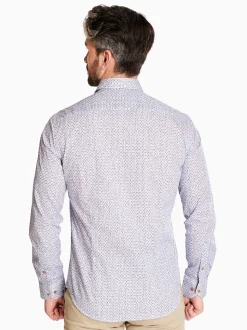 Marco Capelli Satin Stretch Abstract Flower Shirt - Blue