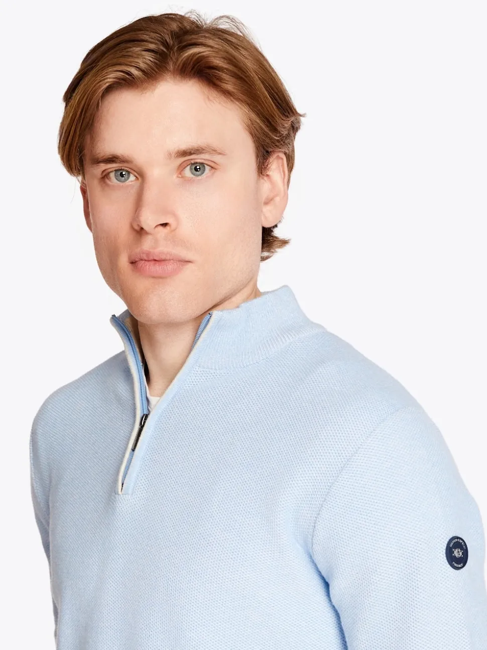Marco Capelli Two Tone Jacquard Quarter Zip - Blue