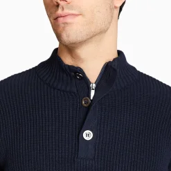 Marco Capelli Zip & Button Fisherman Rib Knit - Navy