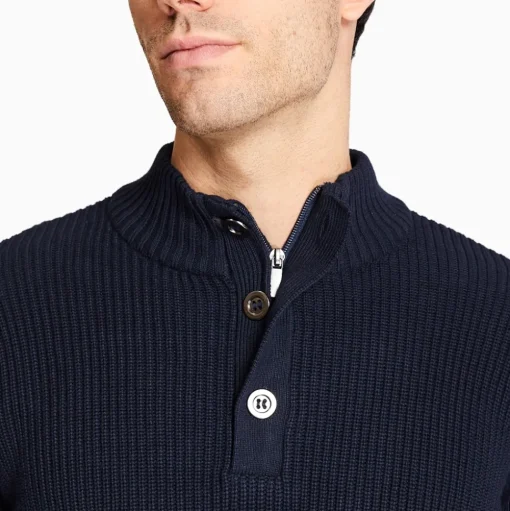 Marco Capelli Zip & Button Fisherman Rib Knit - Navy