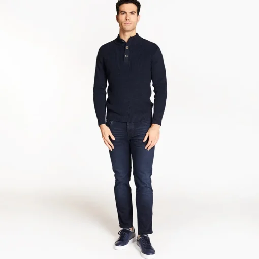 Marco Capelli Zip & Button Fisherman Rib Knit - Navy
