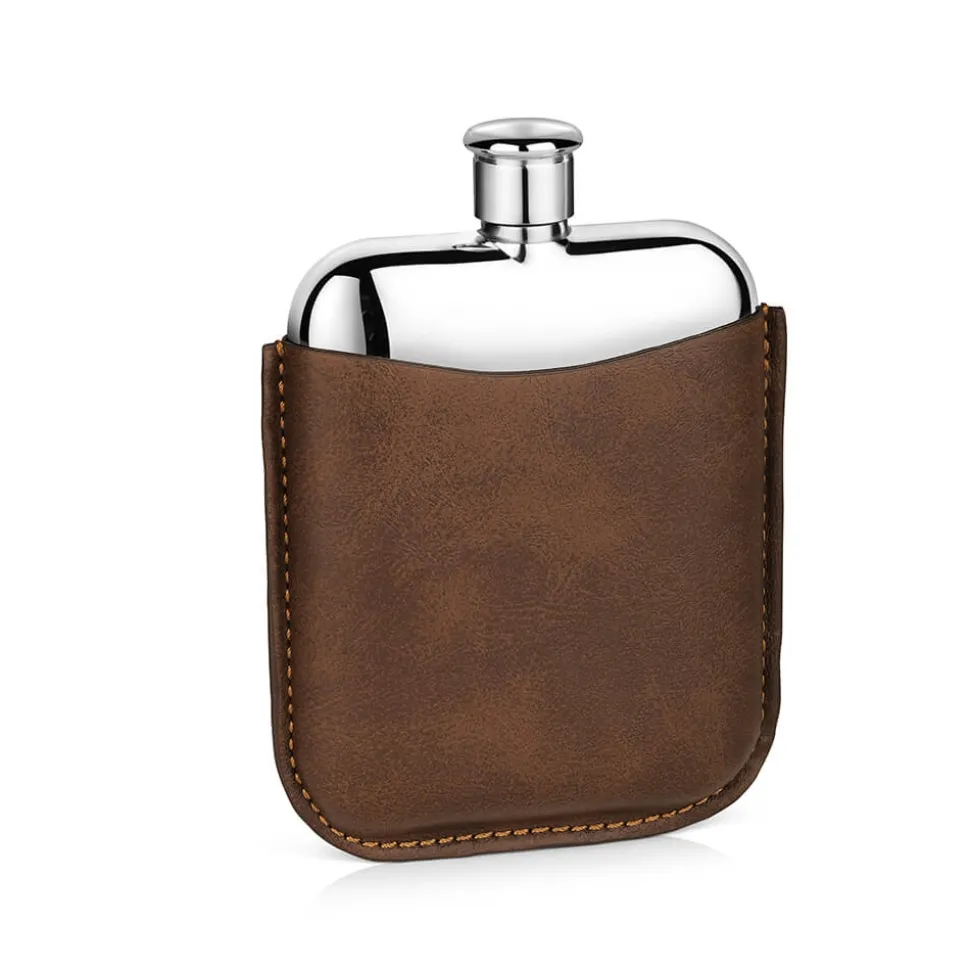 Newbridge Silverware Stainless Steel Hip Flask With Leather Sleeve